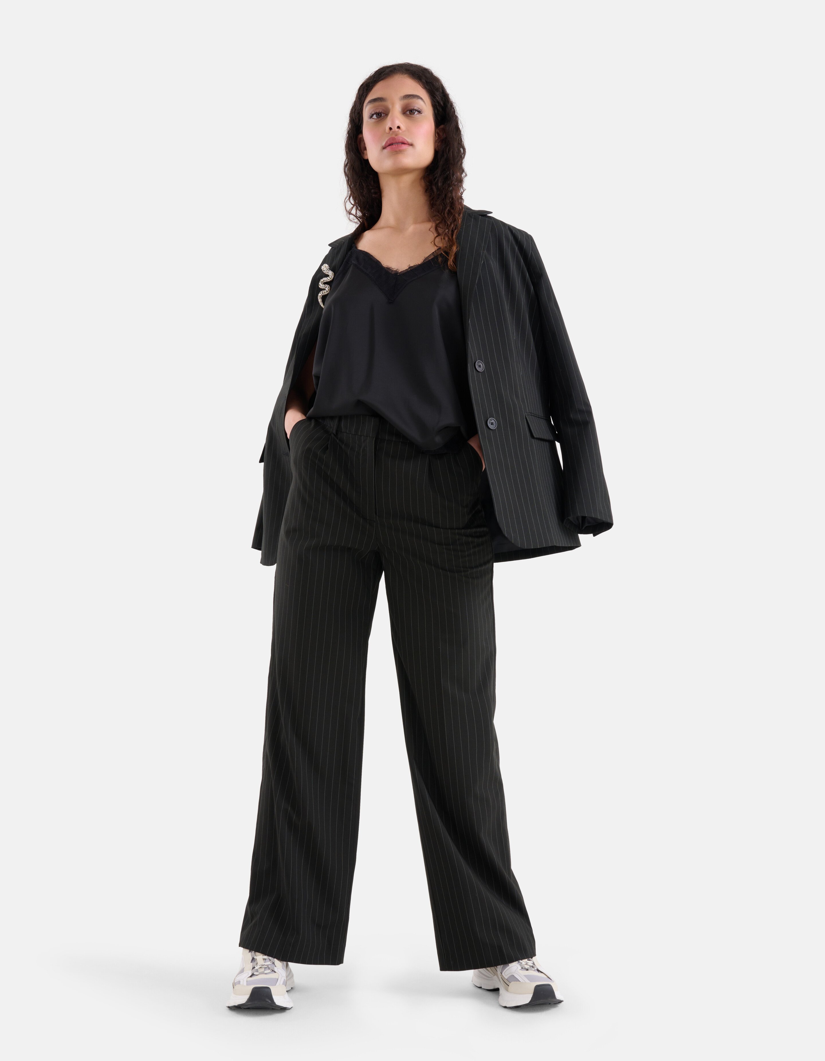 Loose Fit Pintstripe Pantalon Zwart SHOEBY WOMEN