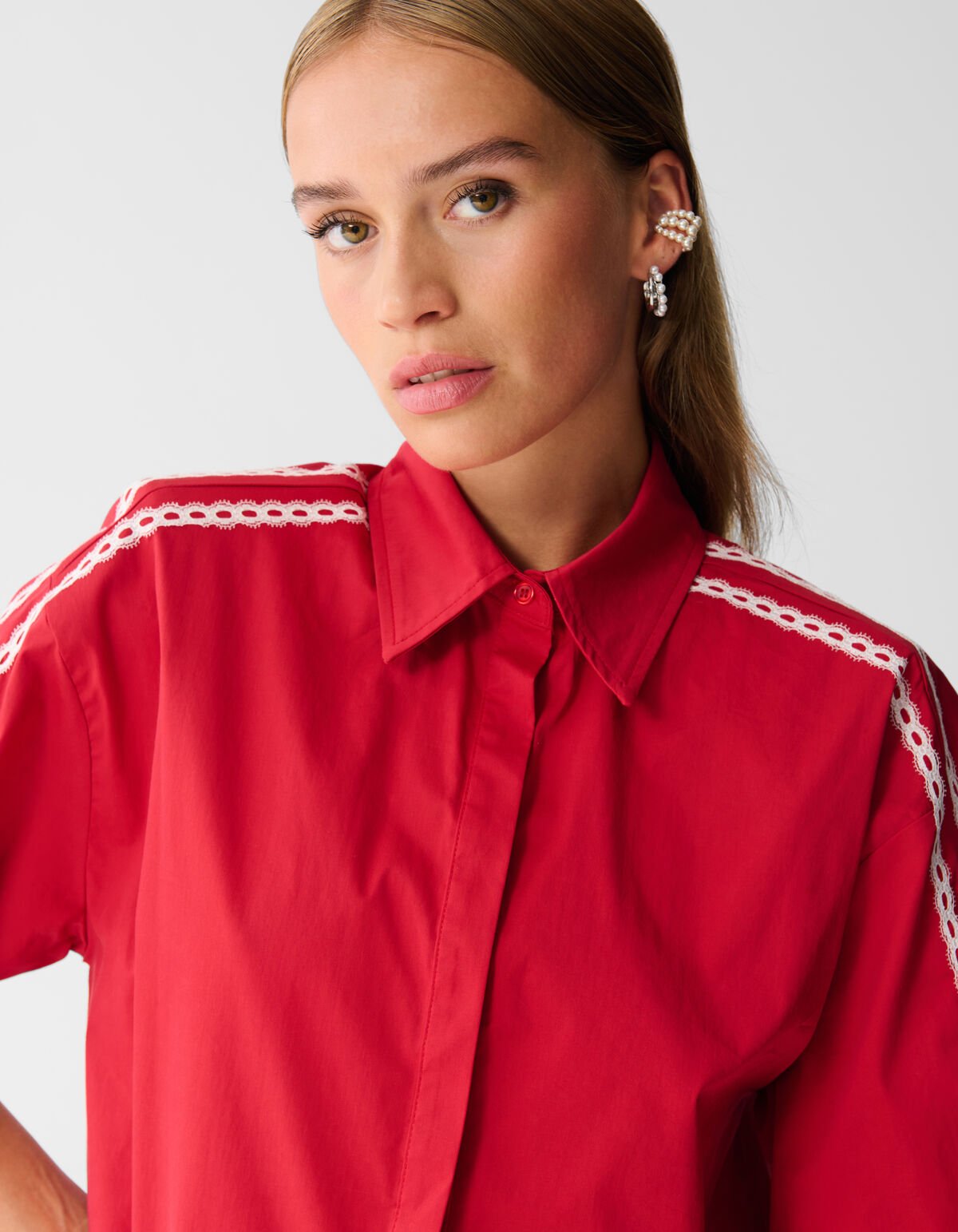 Oversized Sporty Blouse Rood SHOEBY WOMEN