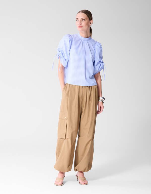 Pinstripe Cord Sleeve Blouse Lichtblauw SHOEBY WOMEN