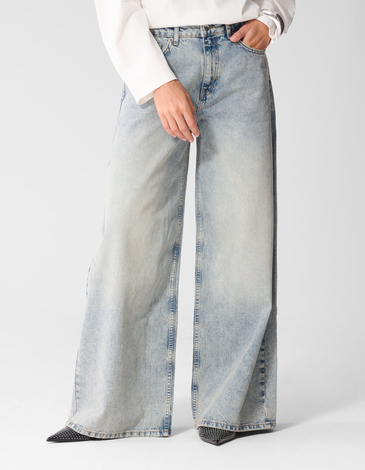 Curved Wide Leg Fit Jeans Mediumstone SHOEBY WOMEN