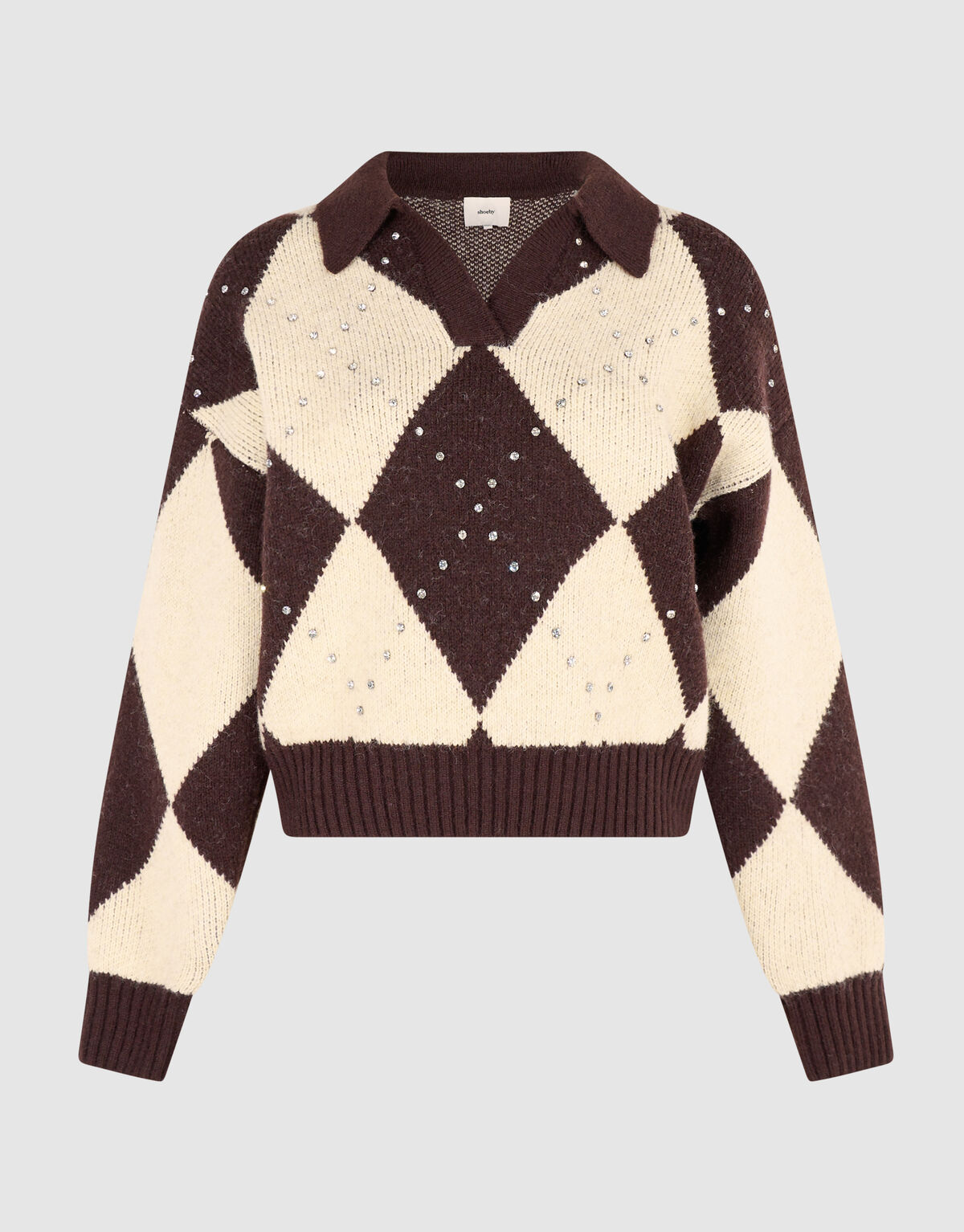 Relaxed Fit Ruiten Trui Bruin/Ecru SHOEBY WOMEN