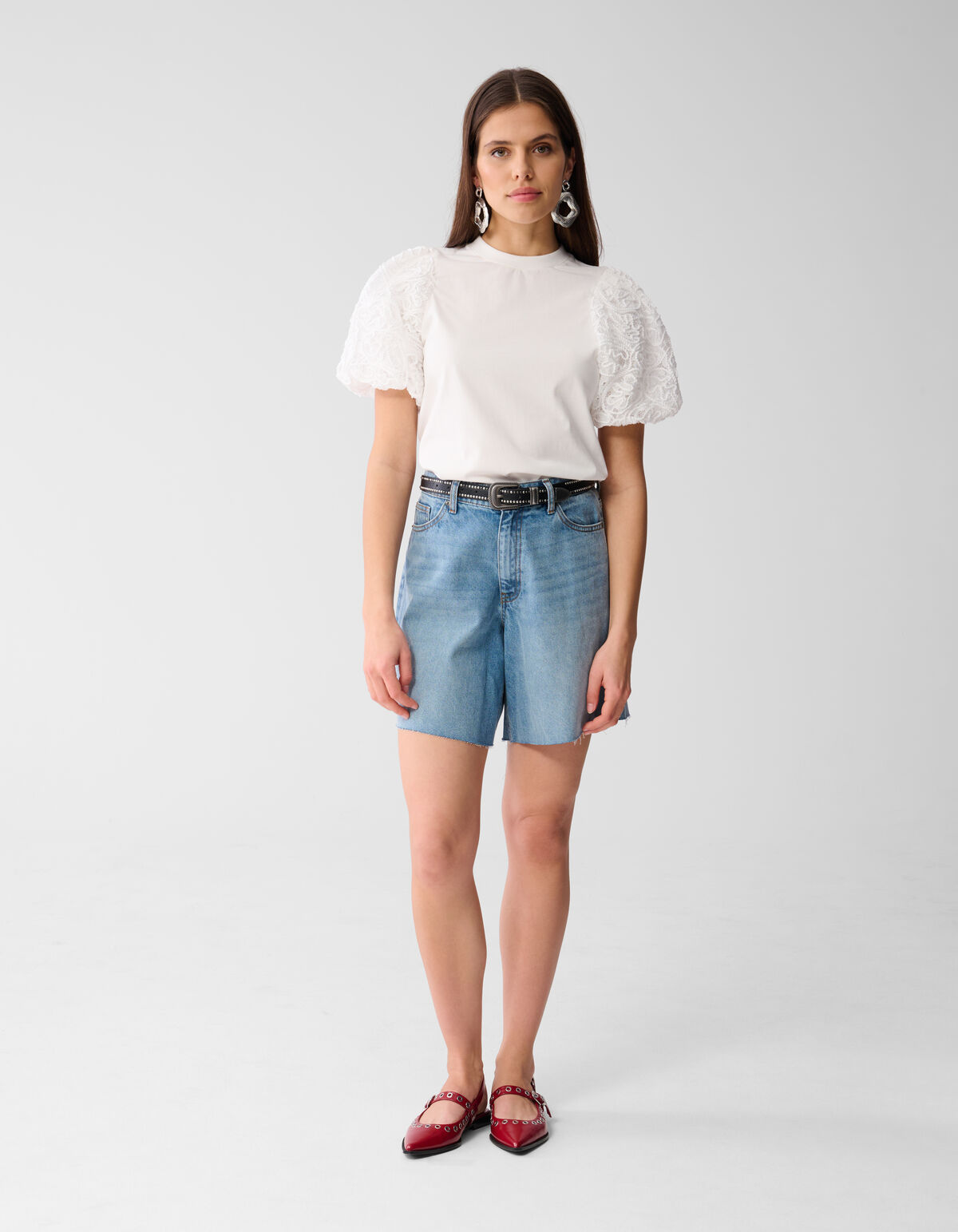 Puff Embroidery T-shirt Wit SHOEBY WOMEN