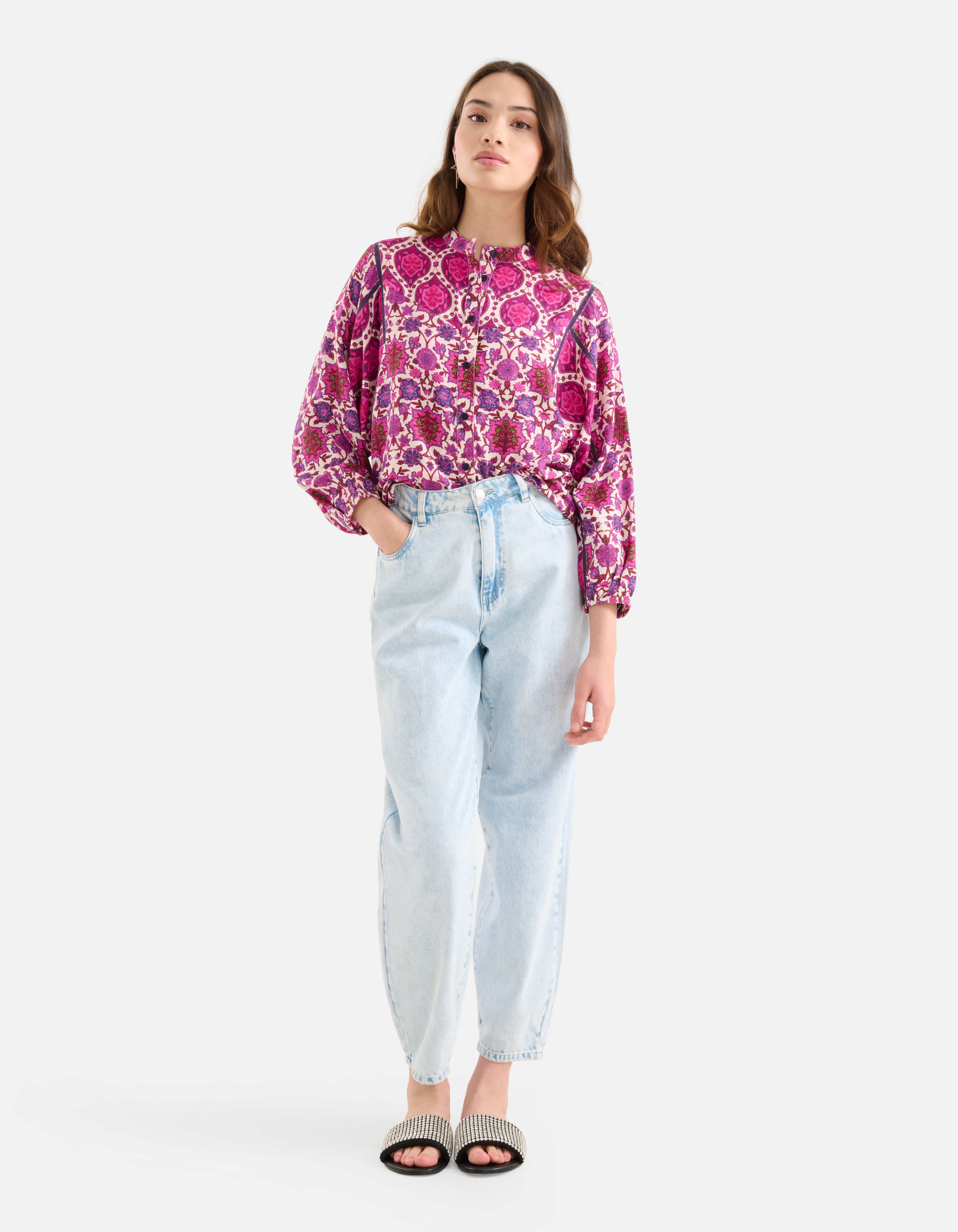 Grafische Print Blouse Paars Shoeby