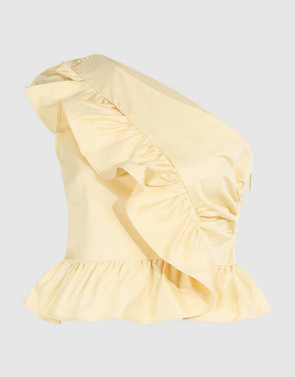 One Shoulder Ruffle Top Lichtgeel SHOEBY WOMEN