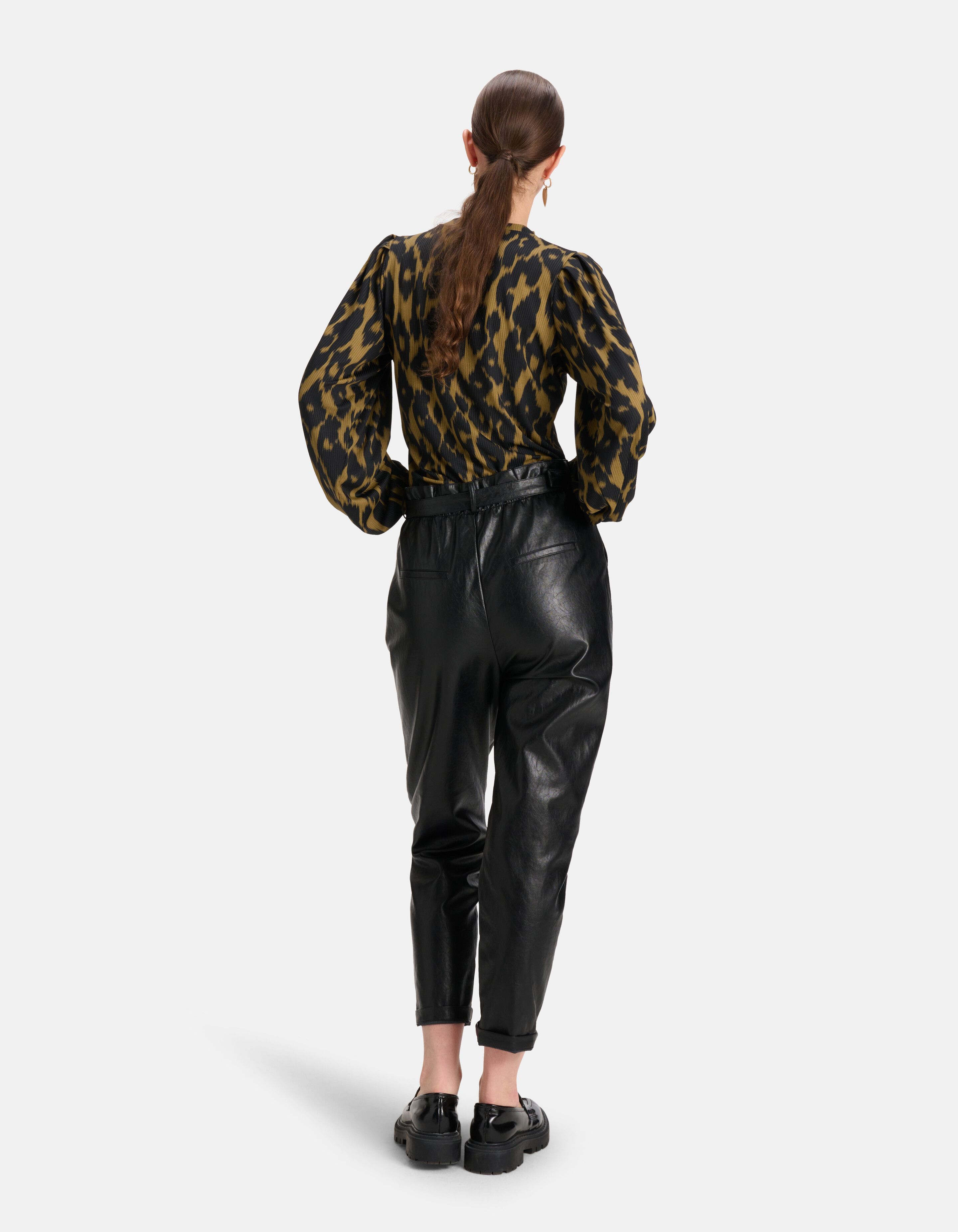 Leopard Rib T-shirt Lange Mouwen Donkergroen SHOEBY WOMEN