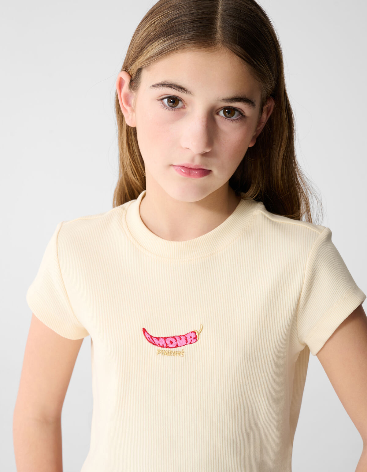 Rib Pepper Crop Top Gebroken Wit SHOEBY GIRLS