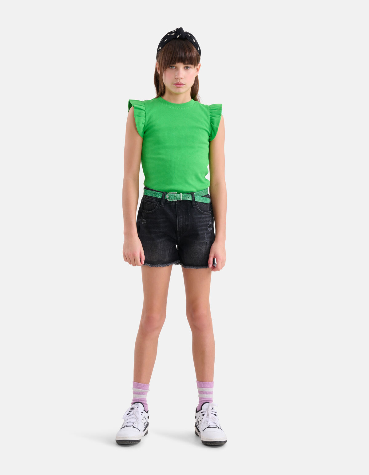 Ruffle Rib Top Groen SHOEBY GIRLS