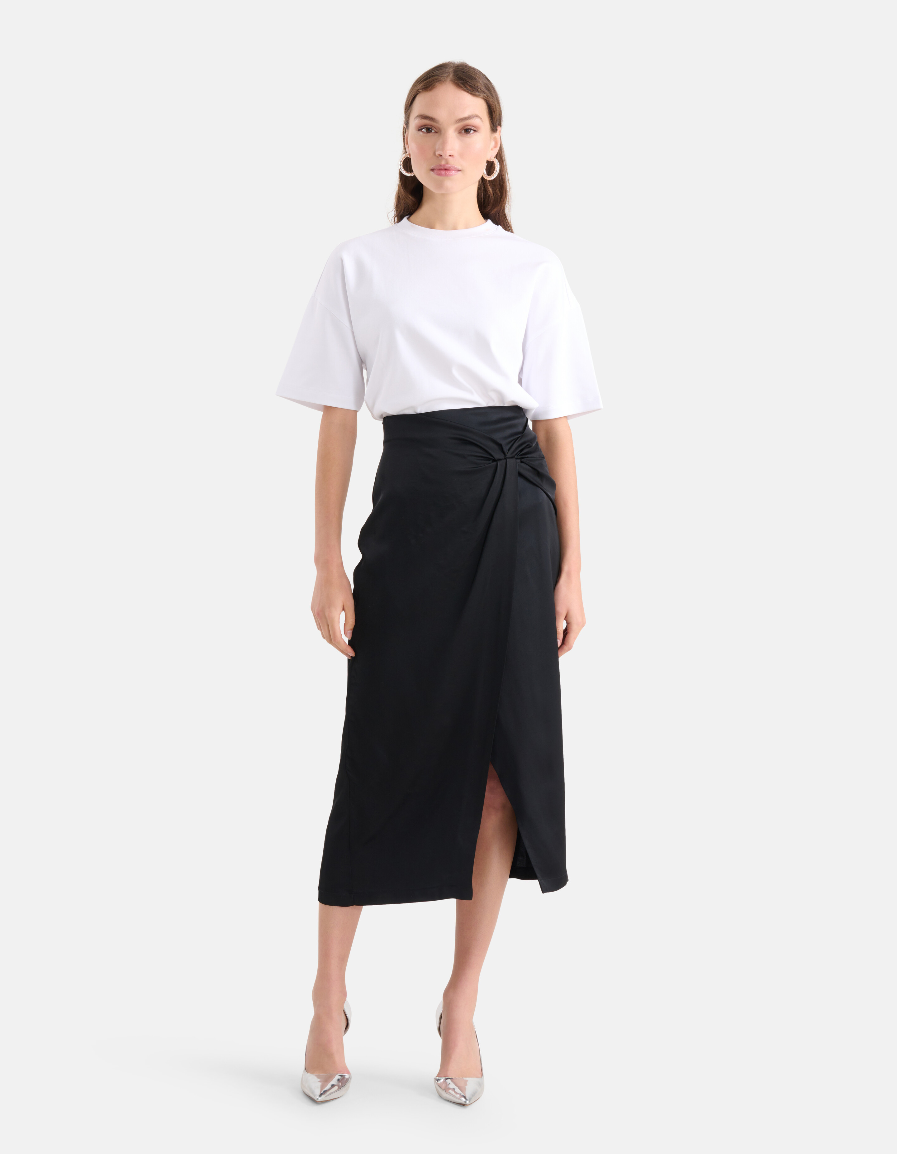 Satijnen Midi Rok Zwart SHOEBY WOMEN
