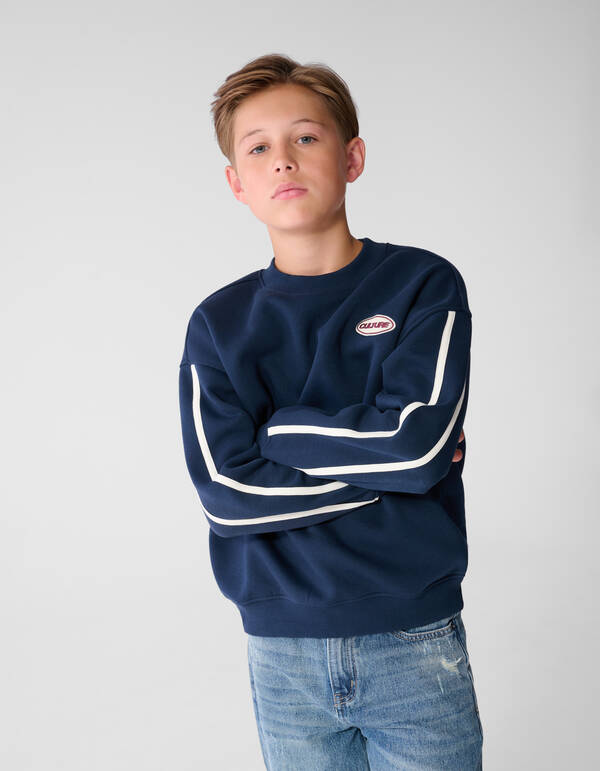Striped Embroidery Sweater Donkerblauw SHOEBY BOYS