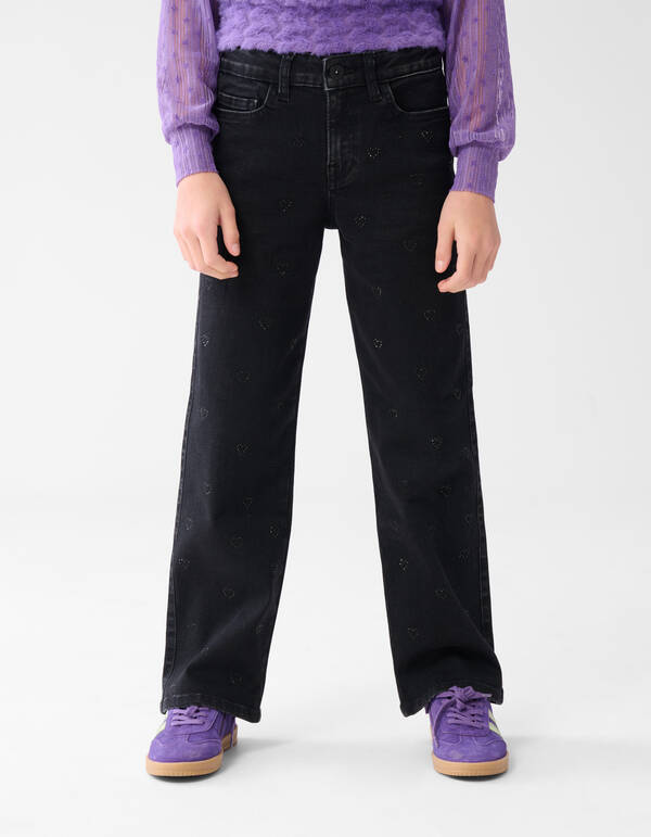 Strass Heart Straight Fit Jeans Zwart SHOEBY GIRLS