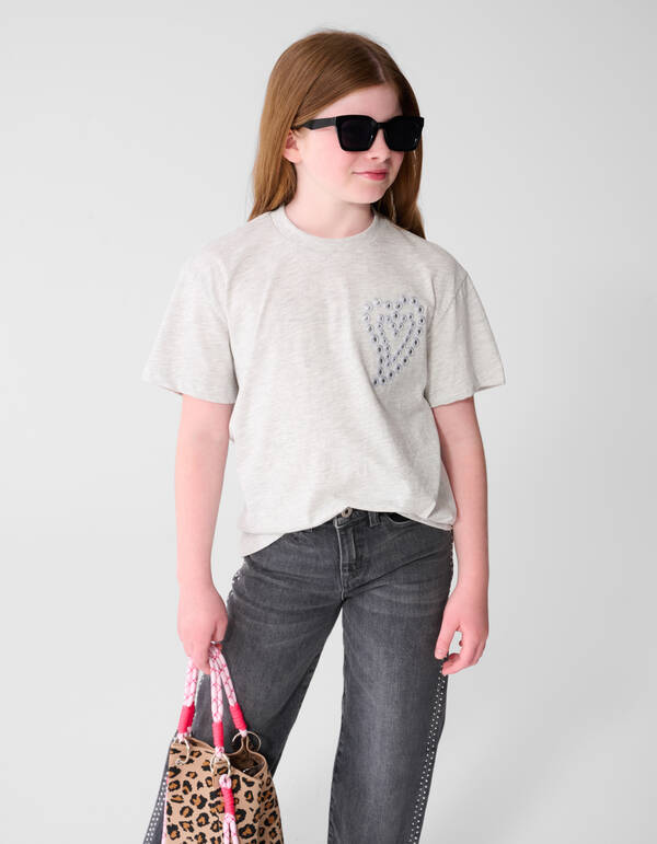 Heart Mirror Artwork T-shirt Lichtgrijs SHOEBY GIRLS