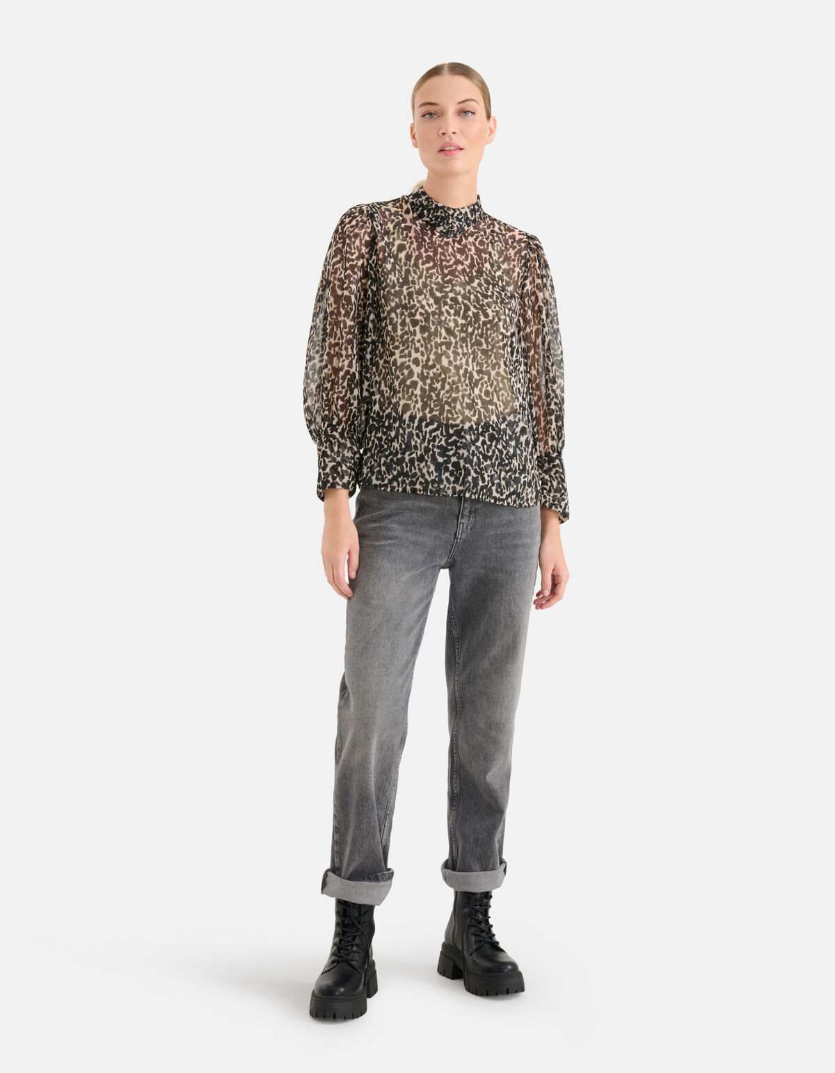 Chiffon Panterprint Blouse Zwart/Beige SHOEBY WOMEN