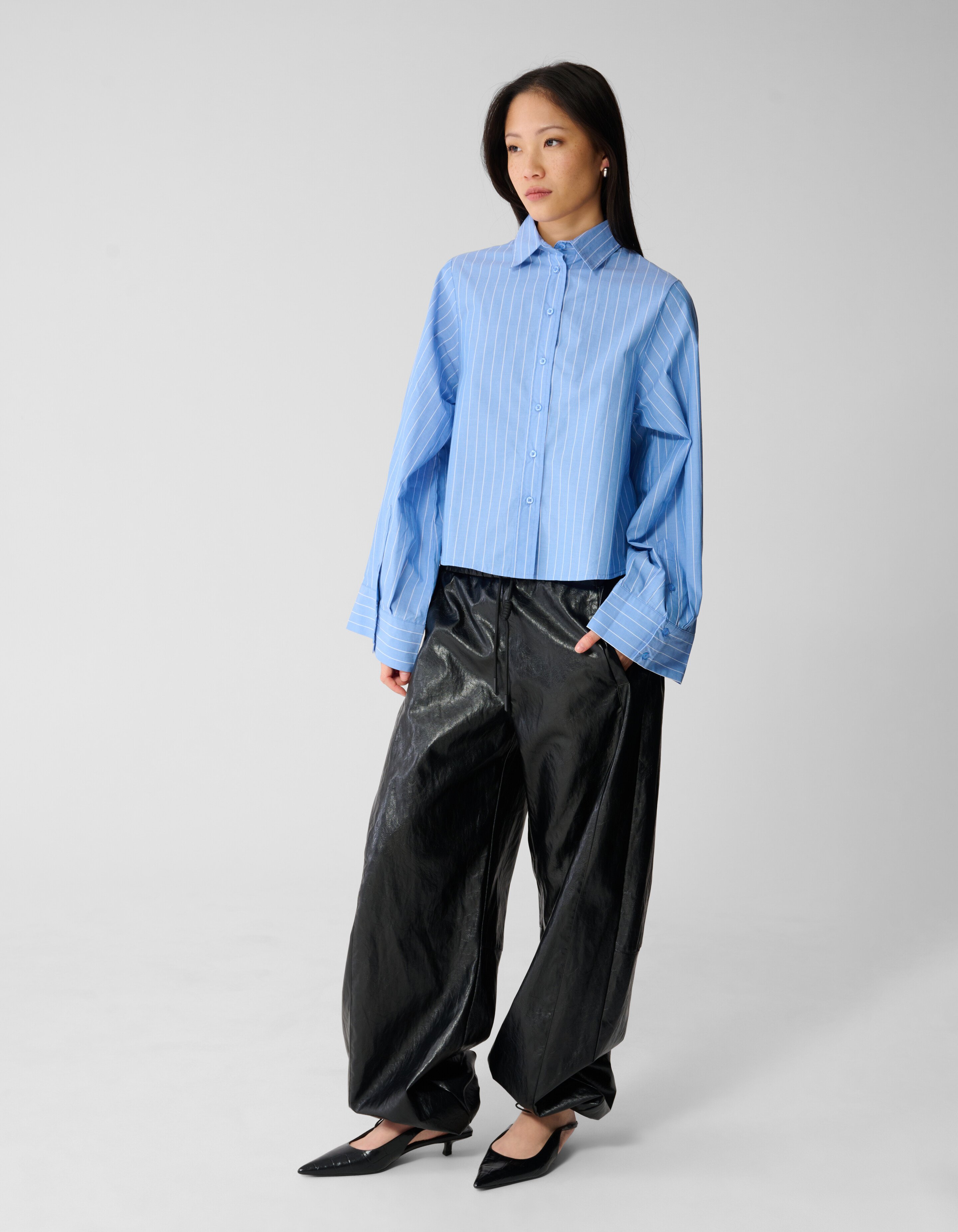 Poplin Pinstripe Artwork Blouse Blauw SHOEBY WOMEN