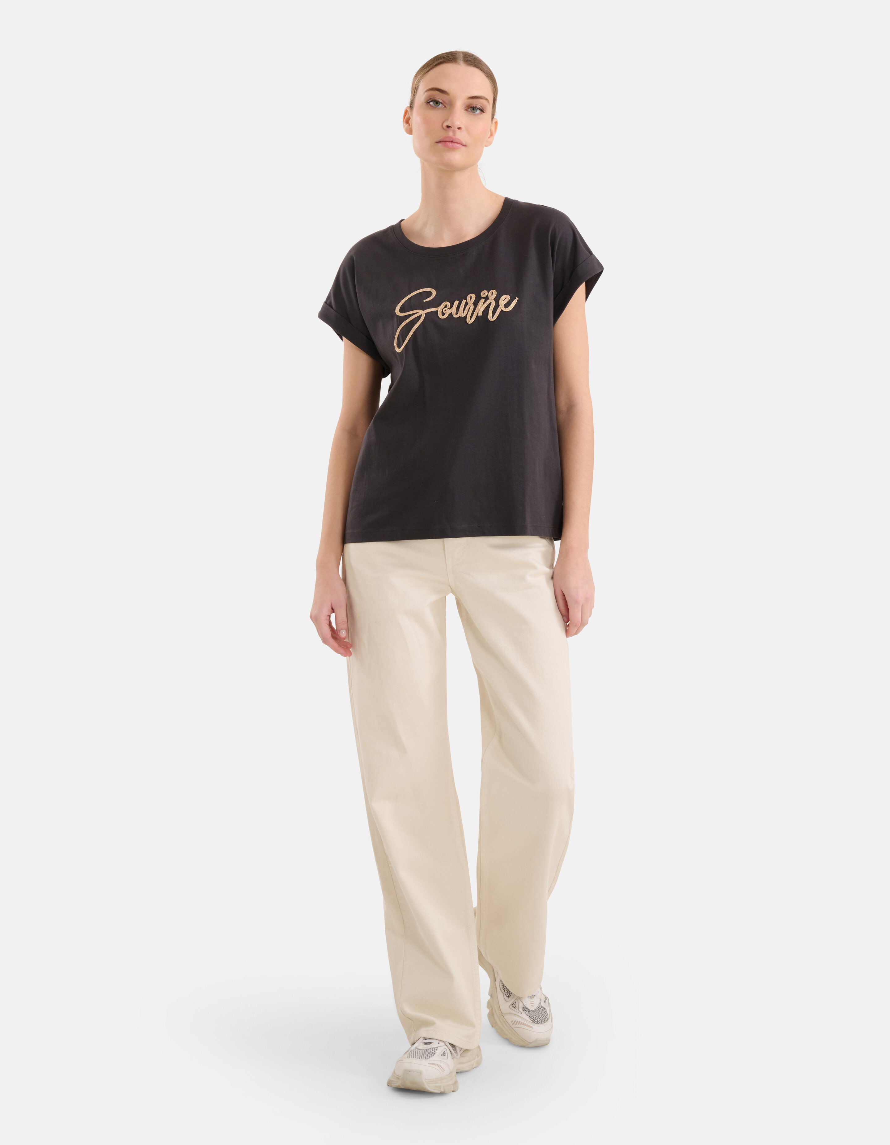 Crochet Tekst T-shirt Zwart SHOEBY WOMEN