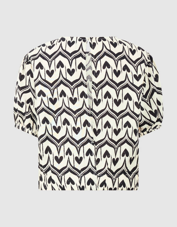 Heart Print Top Gebroken Wit/Zwart SHOEBY GIRLS