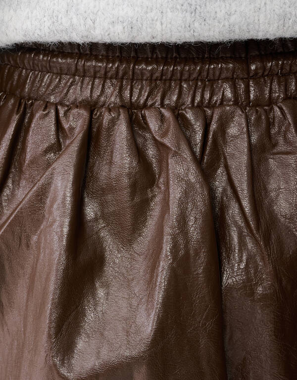 Vegan Leren Balloon Fit Mini Rok Bruin SHOEBY WOMEN