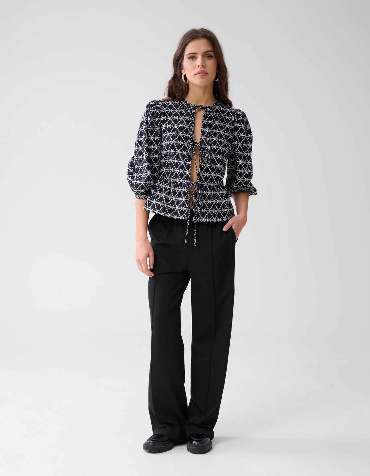 Printed Strik Blouse Zwart/Wit SHOEBY WOMEN