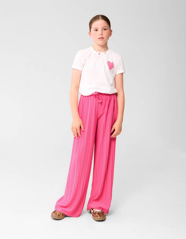 Pliss&eacute; Wide Leg Broek Roze SHOEBY GIRLS