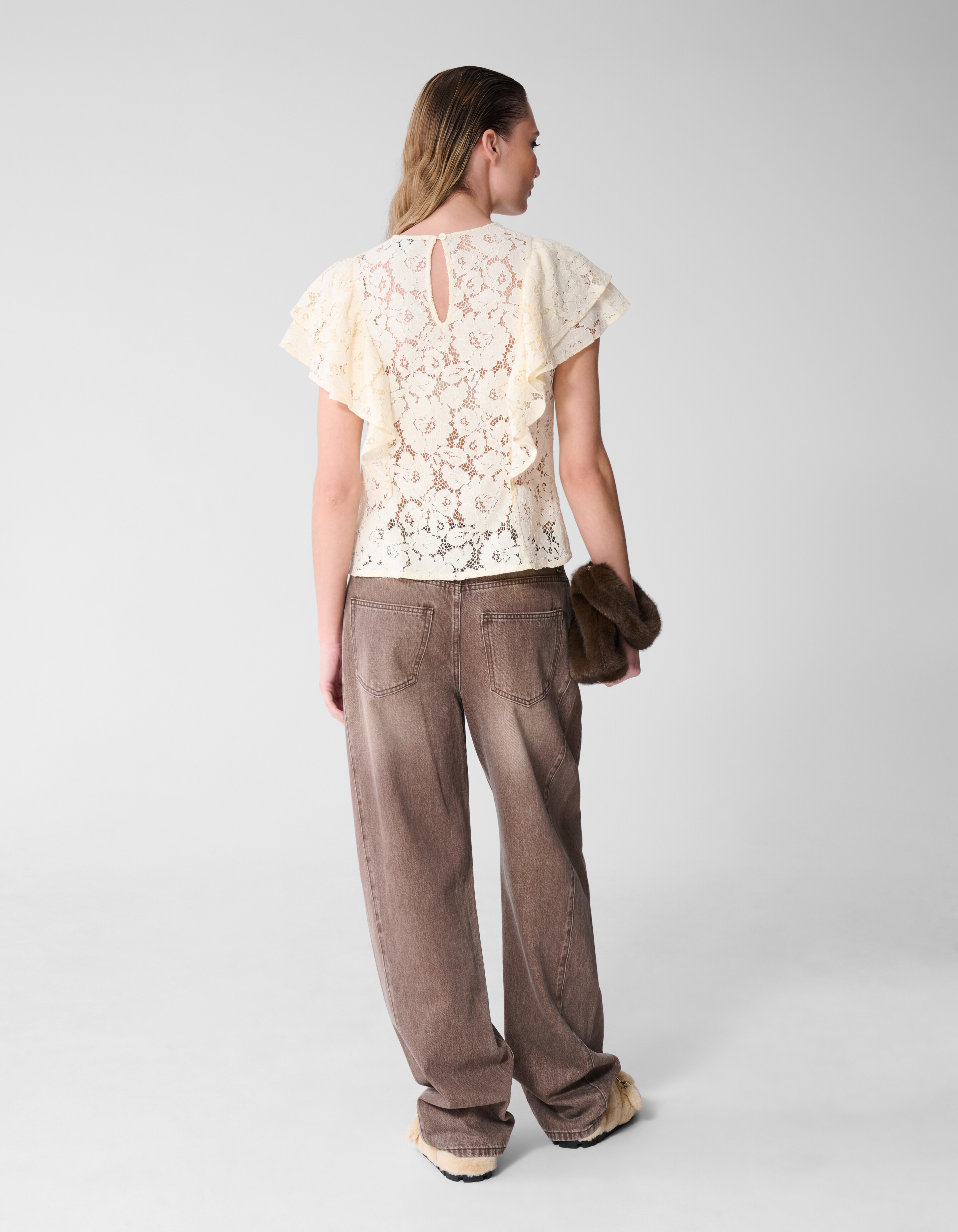 Kanten Ruffle Top Gebroken Wit SHOEBY WOMEN