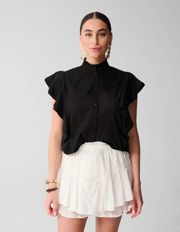 Pintuck Ruffle Top Zwart SHOEBY WOMEN
