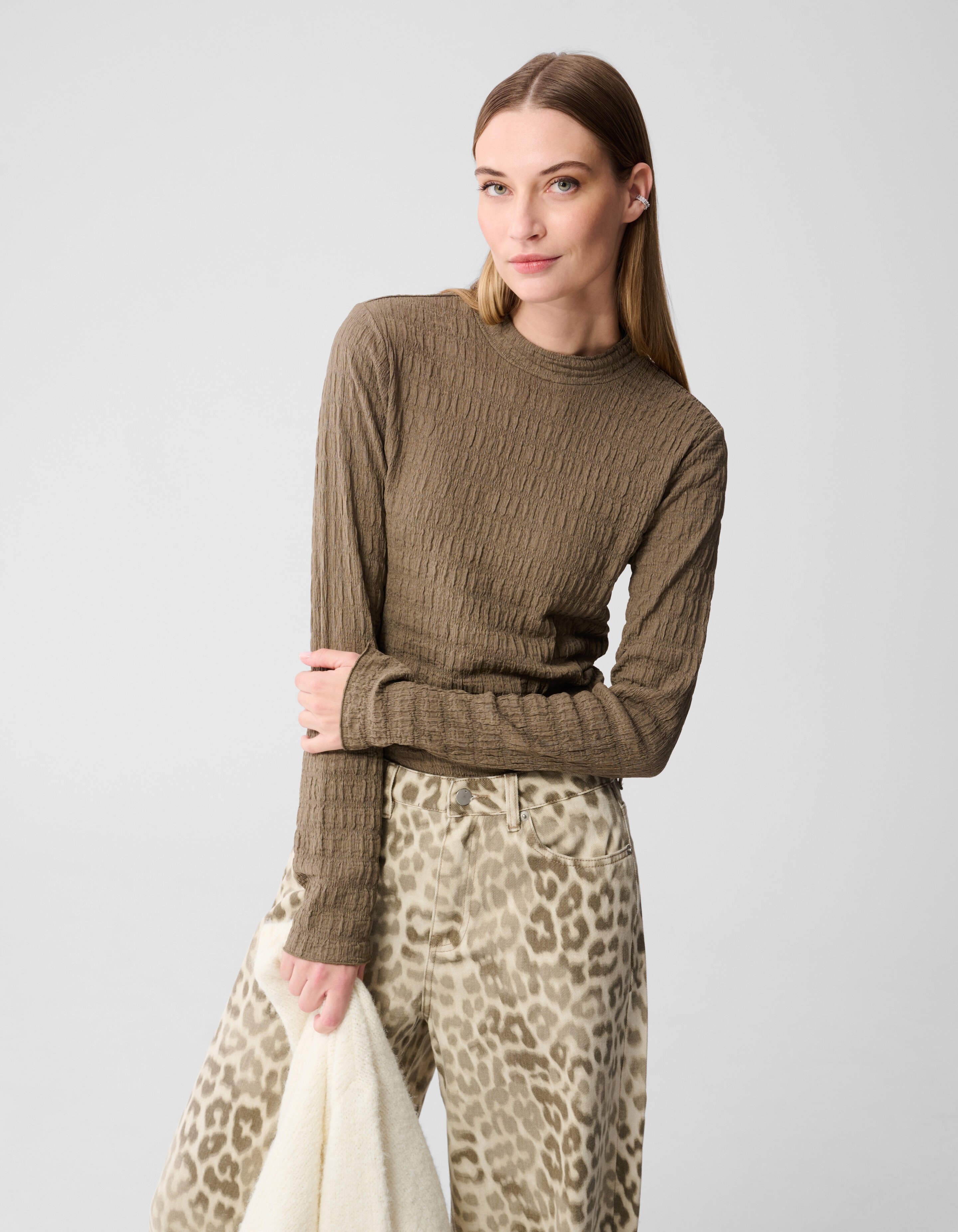 Structuur Longsleeve Top Khaki SHOEBY WOMEN