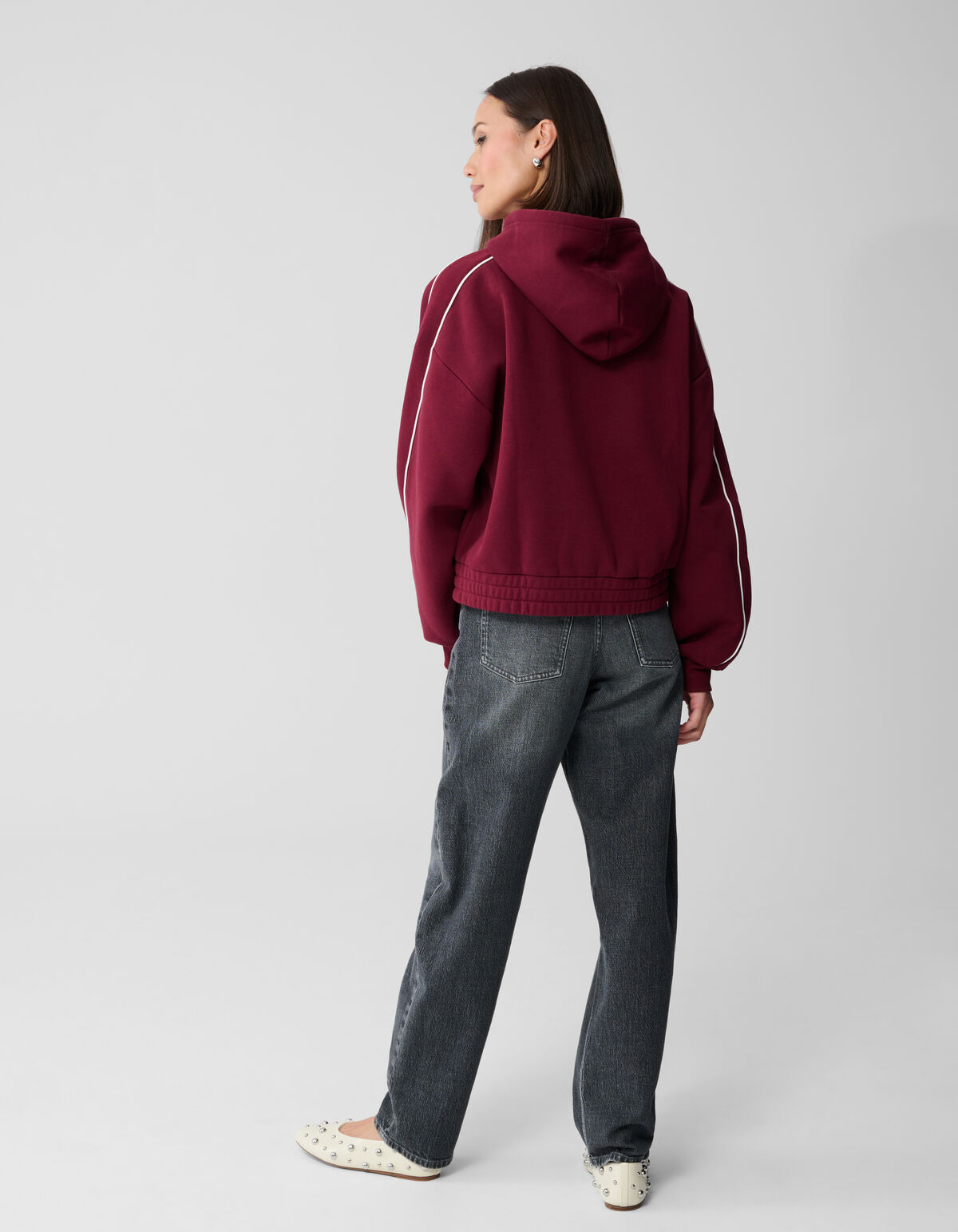 Cropped Sweat Hoodie Donkerrood SHOEBY WOMEN