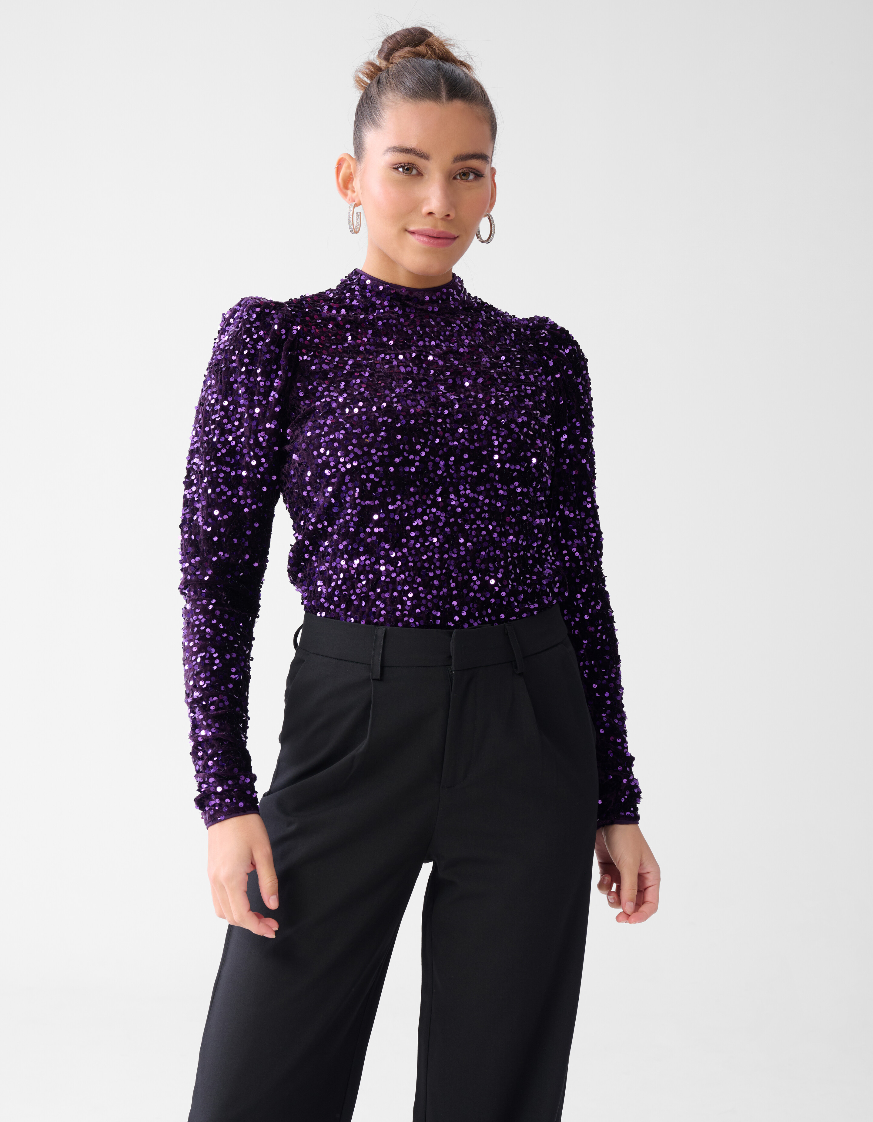 Velvet Pailletten Top Donkerpaars SHOEBY WOMEN