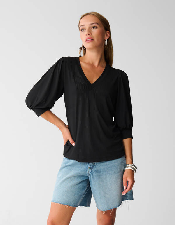 Rib Jersey Top Zwart SHOEBY WOMEN