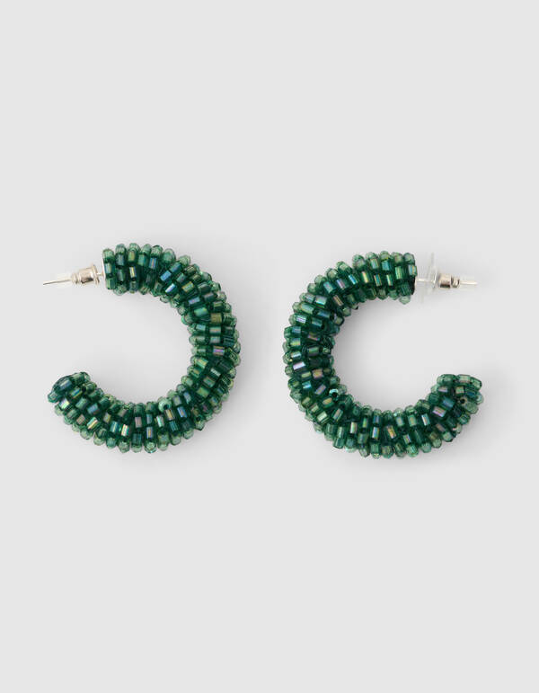 Beaded Hoop Oorbellen Donkergroen SHOEBY ACCESSOIRES