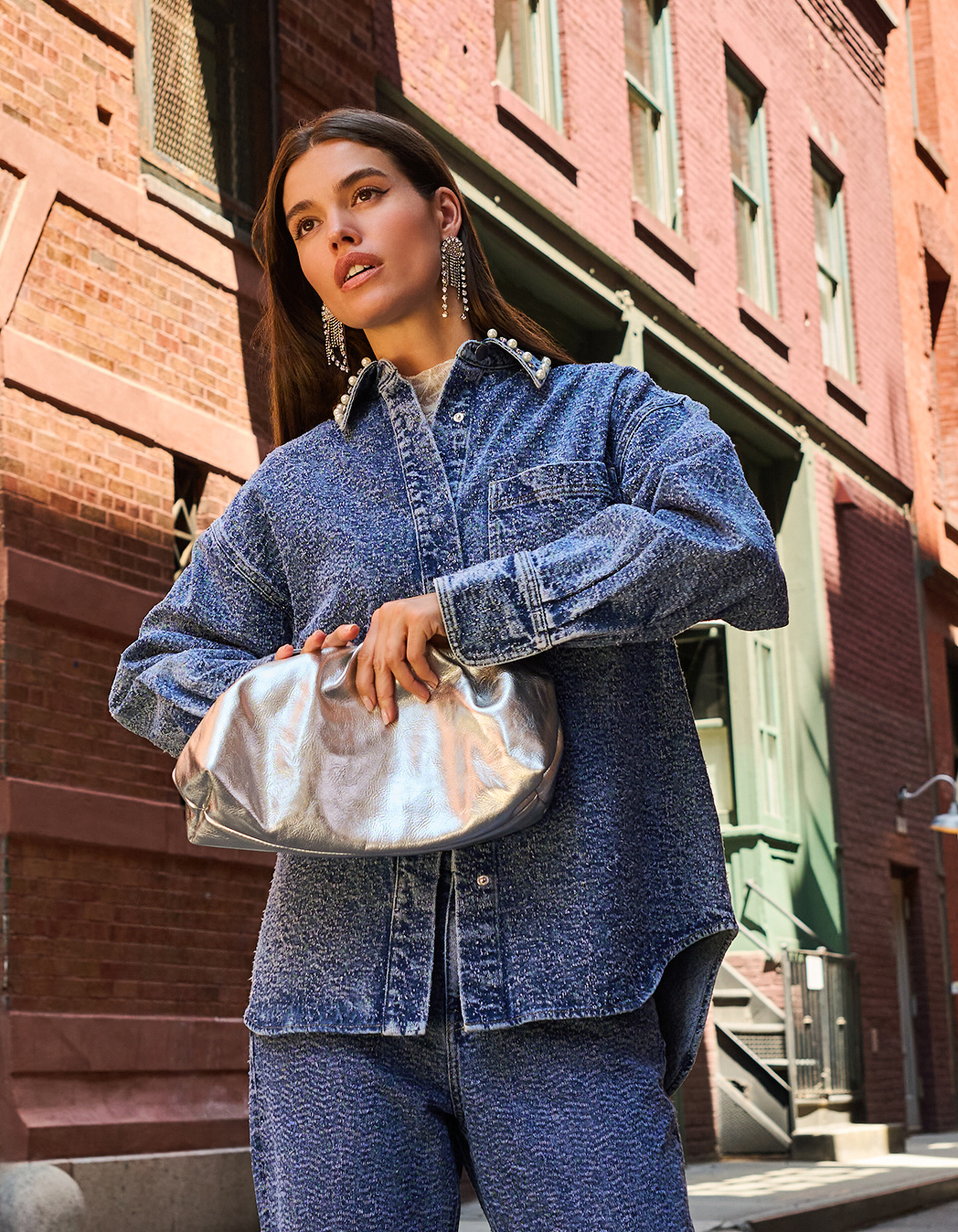 Structuur Denim Blouse Blauw SHOEBY WOMEN