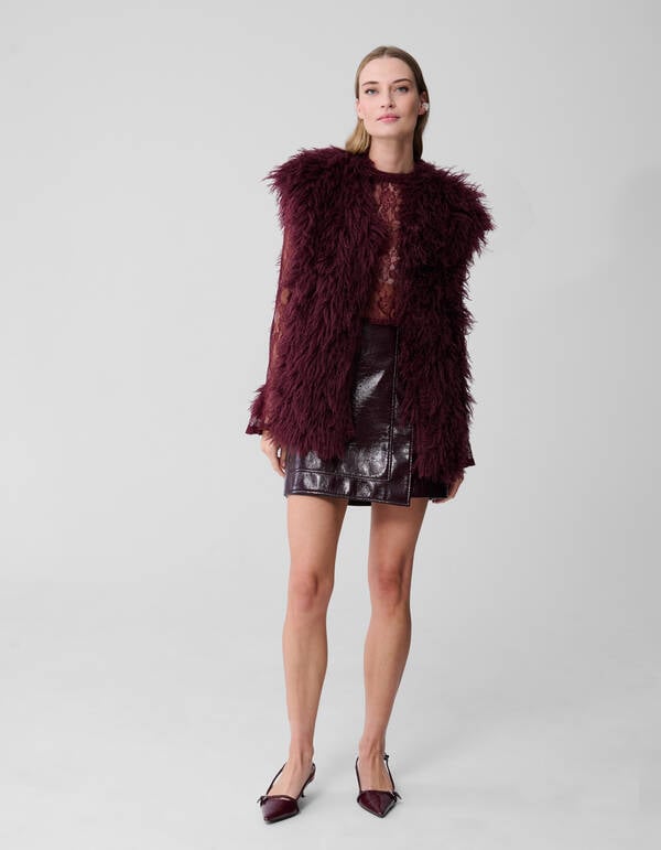 Oversized Teddy Gilet Donkerrood SHOEBY WOMEN