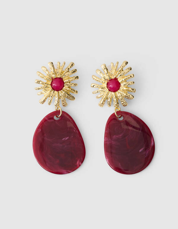 Flower Oval Oorbellen Donkerrood SHOEBY ACCESSOIRES