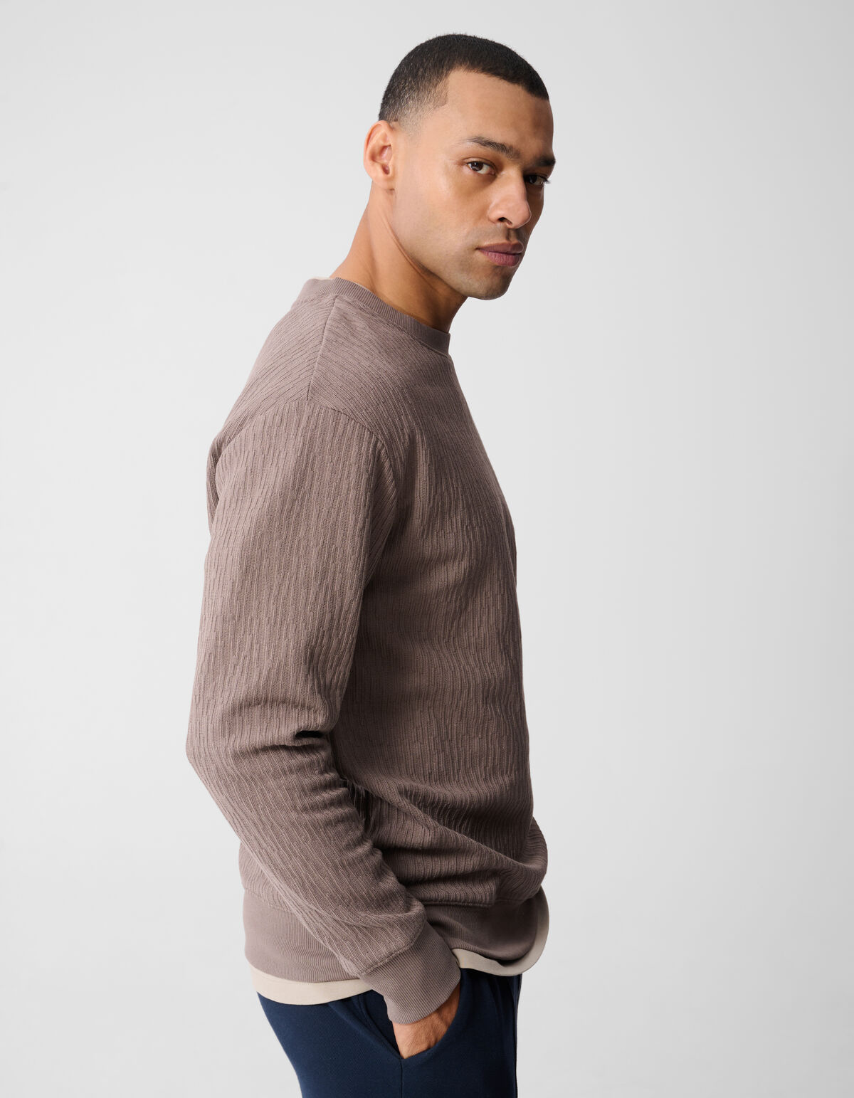 Structuur Sweater Lichtbruin SHOEBY MEN