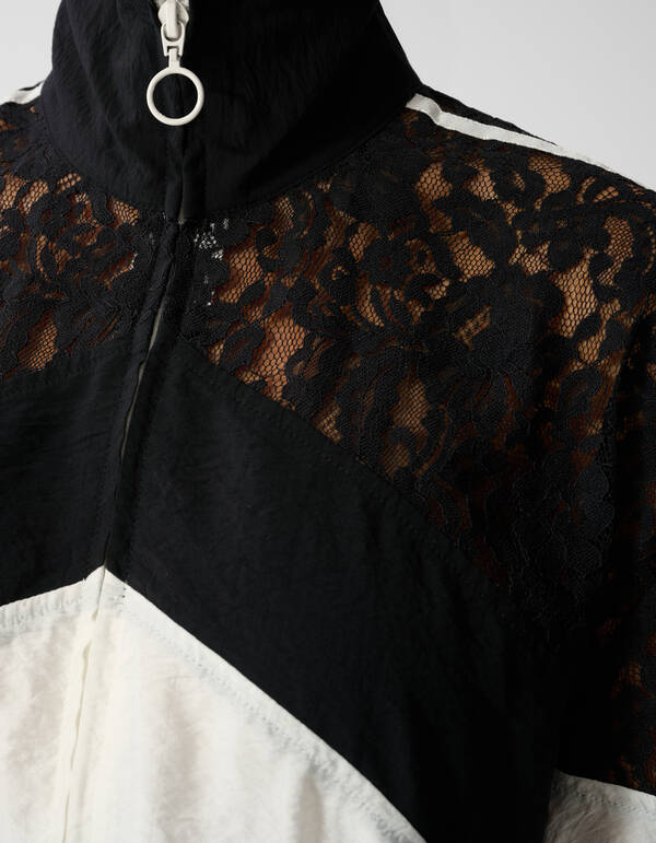 Lace Mix Track Blouse Zwart/Gebroken Wit SHOEBY WOMEN