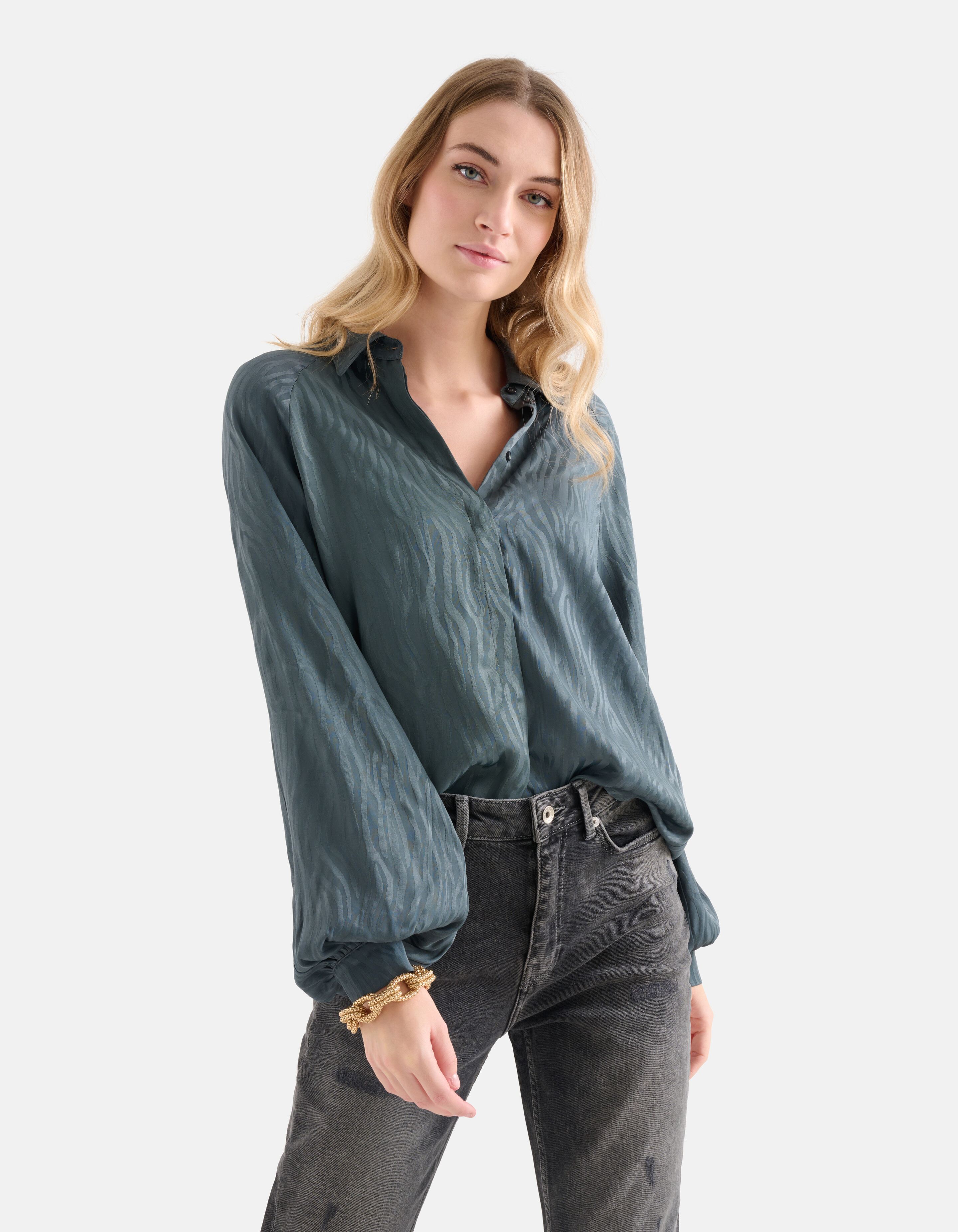 Relaxed Jacquard Blouse Petrol SHOEBY WOMEN