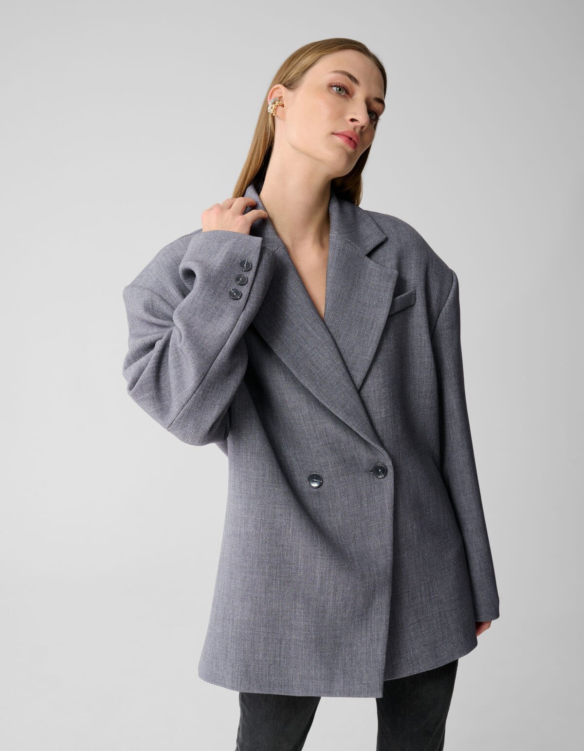 Oversized Shoulder Blazer Grijs By Lonneke SHOEBY WOMEN