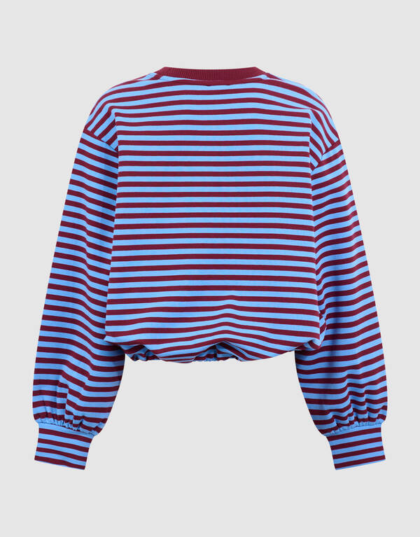 Stiped Balloon Fit Sweater Donkerrood/Blauw SHOEBY GIRLS