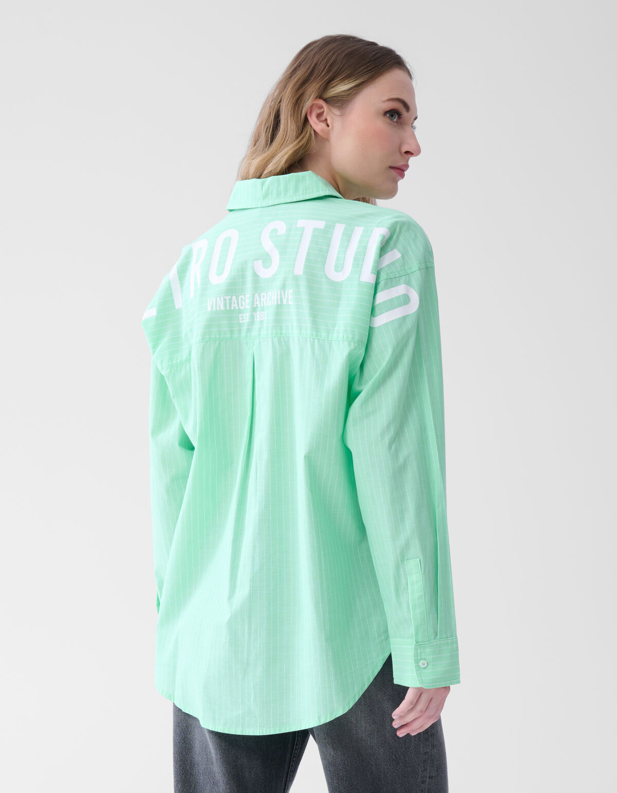 Pinstripe Poplin Blouse Lichtgroen SHOEBY WOMEN