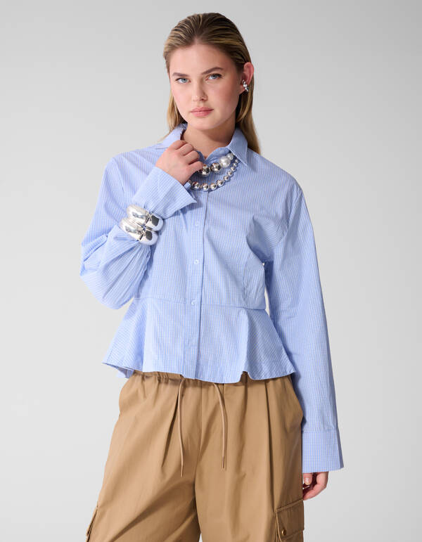 Poplin Peplum Blouse Blauw SHOEBY WOMEN