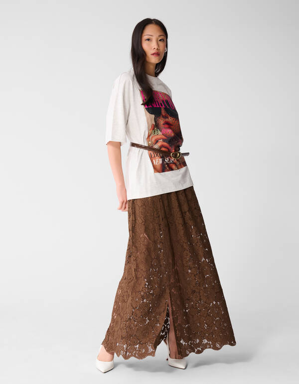 Kanten Maxi Rok Bruin SHOEBY WOMEN