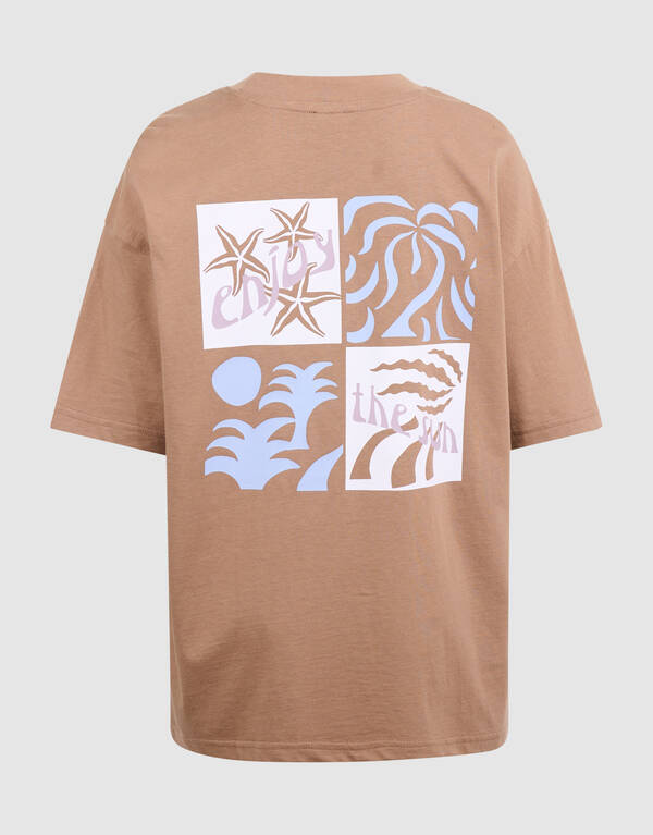 Oversized Sun Artwork T-shirt Lichtbruin SHOEBY BOYS