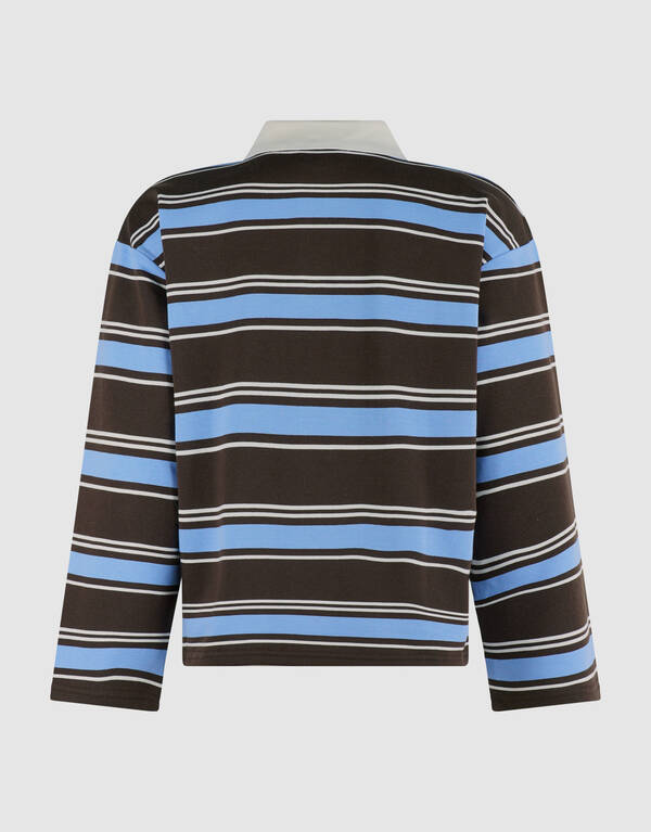 Gestreepte Polo Longsleeve Donkerbruin/Blauw SHOEBY WOMEN