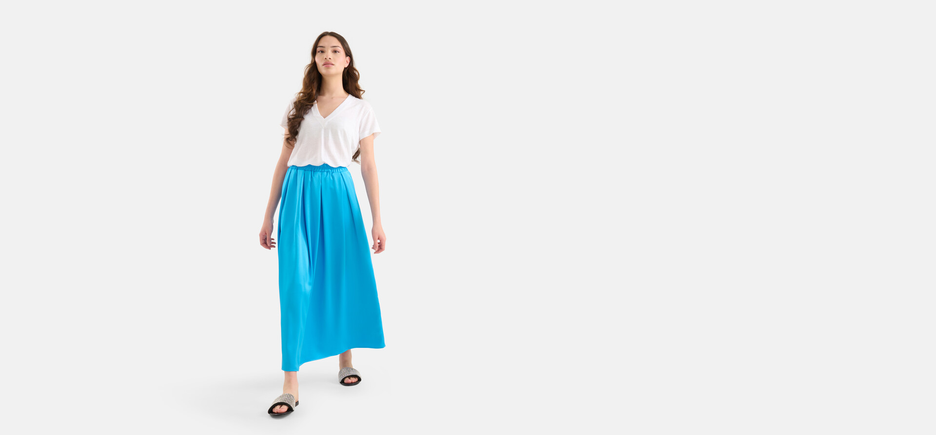 Satijnen Maxi Rok Blauw SHOEBY WOMEN