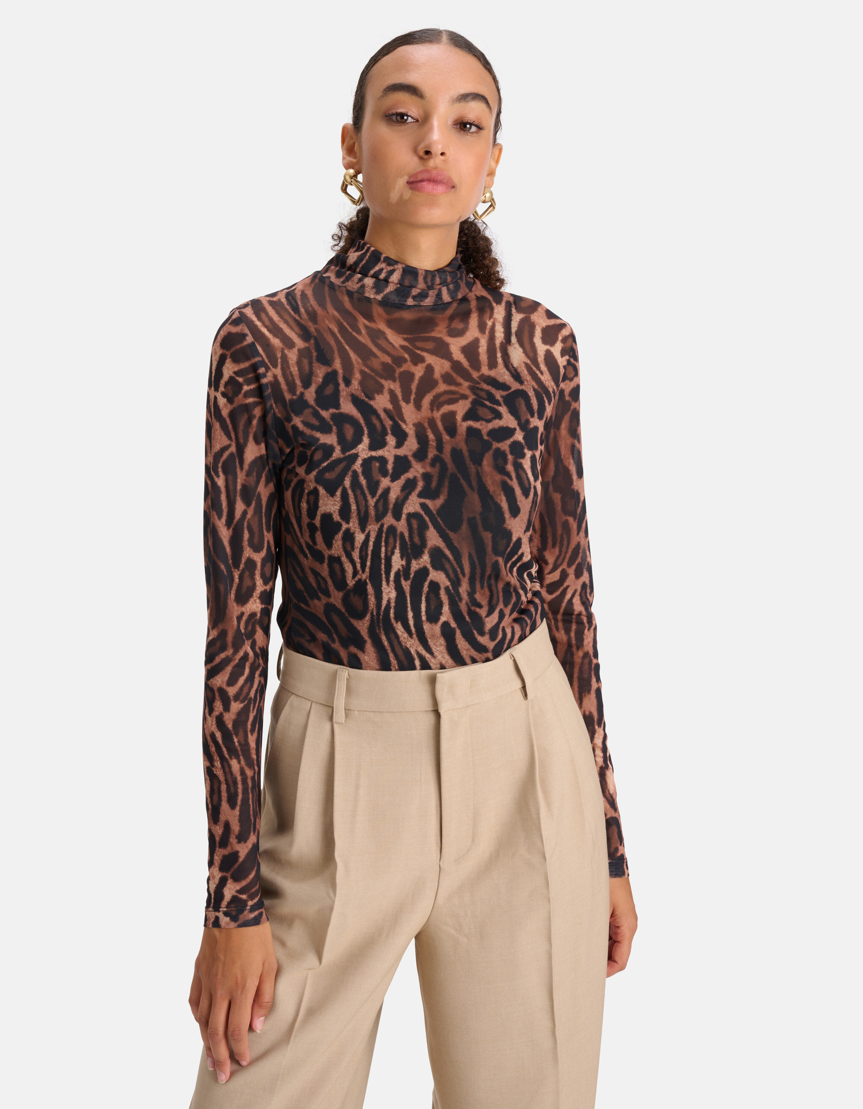 Leopard Print Mesh Top Bruin SHOEBY WOMEN