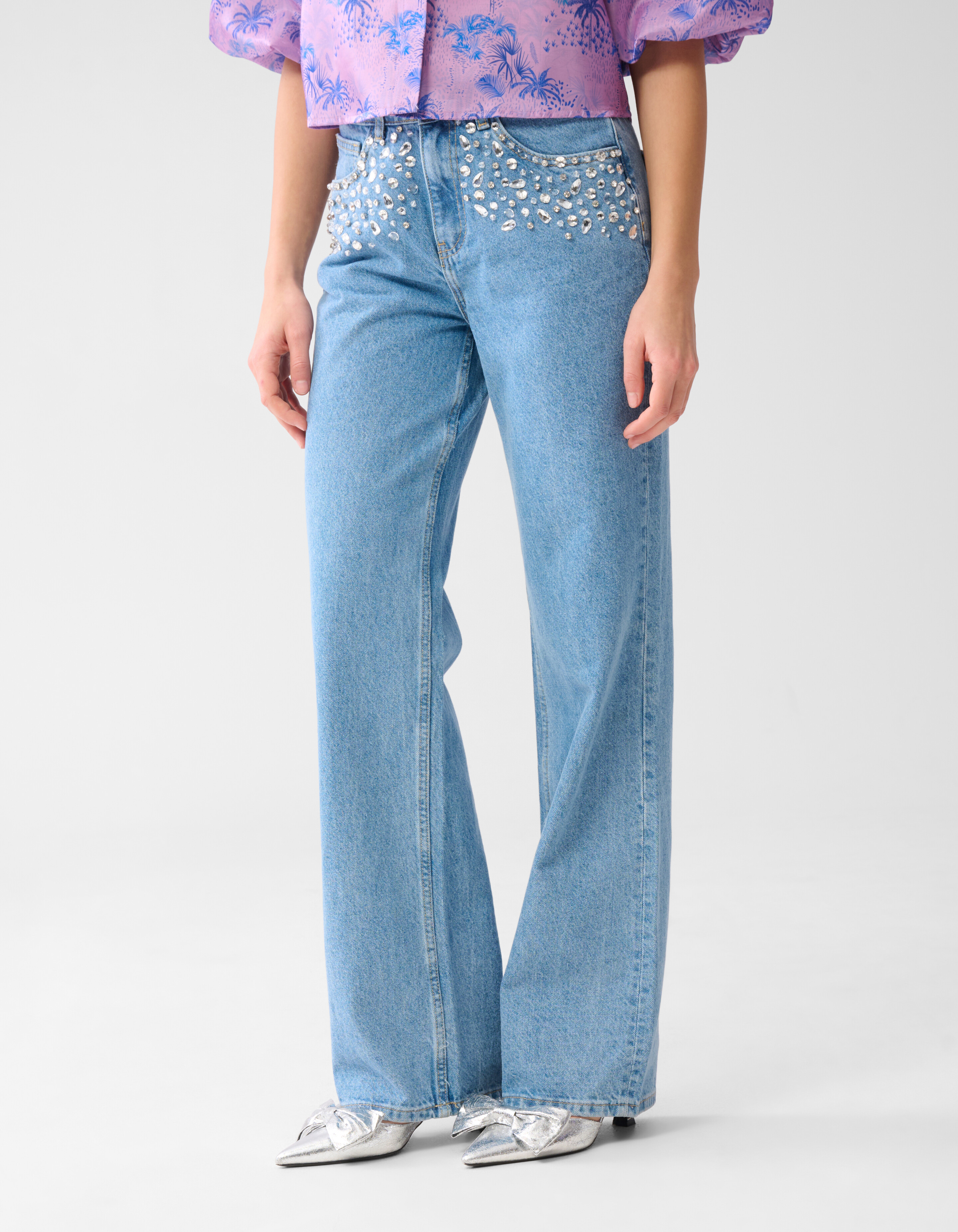 Embellished Wide Leg Fit Jeans Mediumstone SHOEBY WOMEN