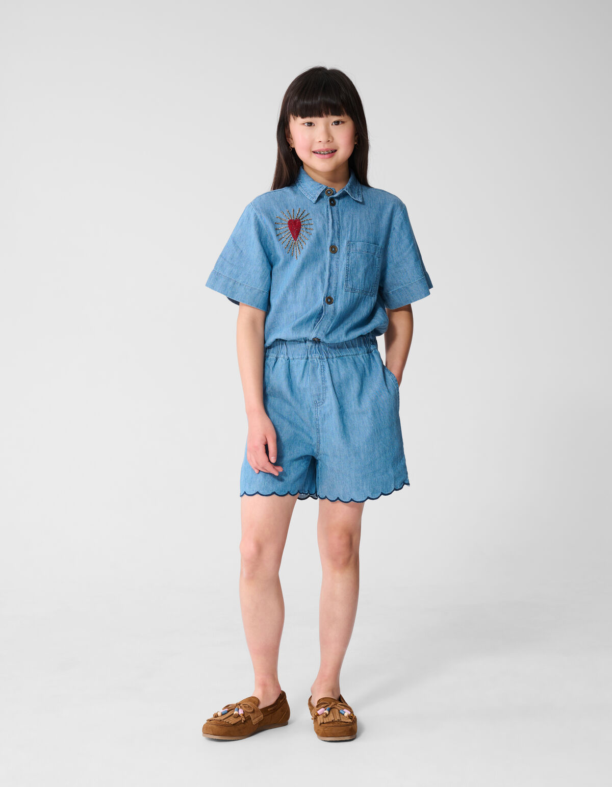 Heart Denim Jumpshort Lichtblauw SHOEBY GIRLS