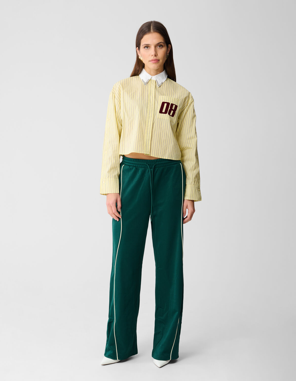 Cropped Strass Collar Blouse Lichtgeel SHOEBY WOMEN