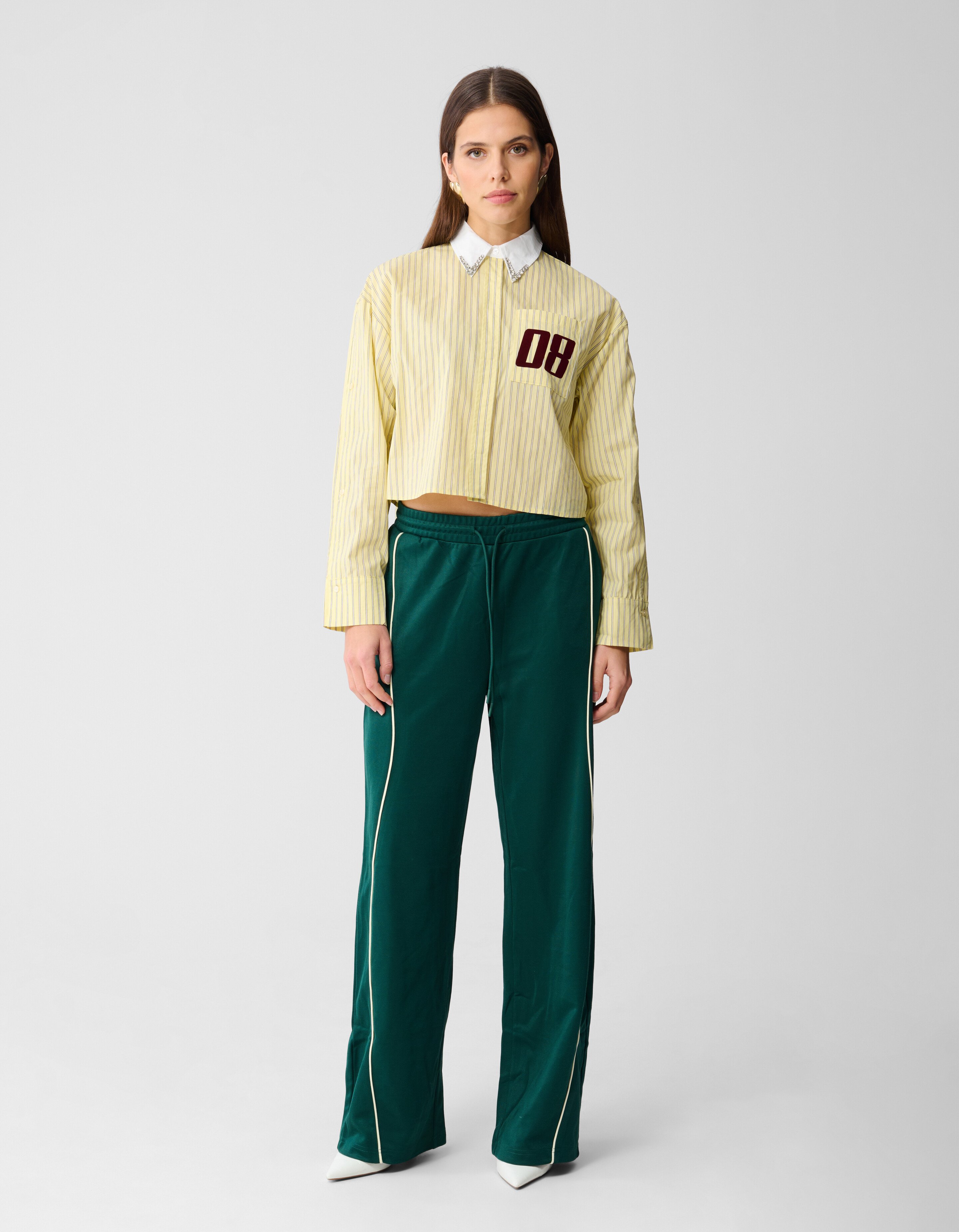 Cropped Strass Collar Blouse Lichtgeel SHOEBY WOMEN