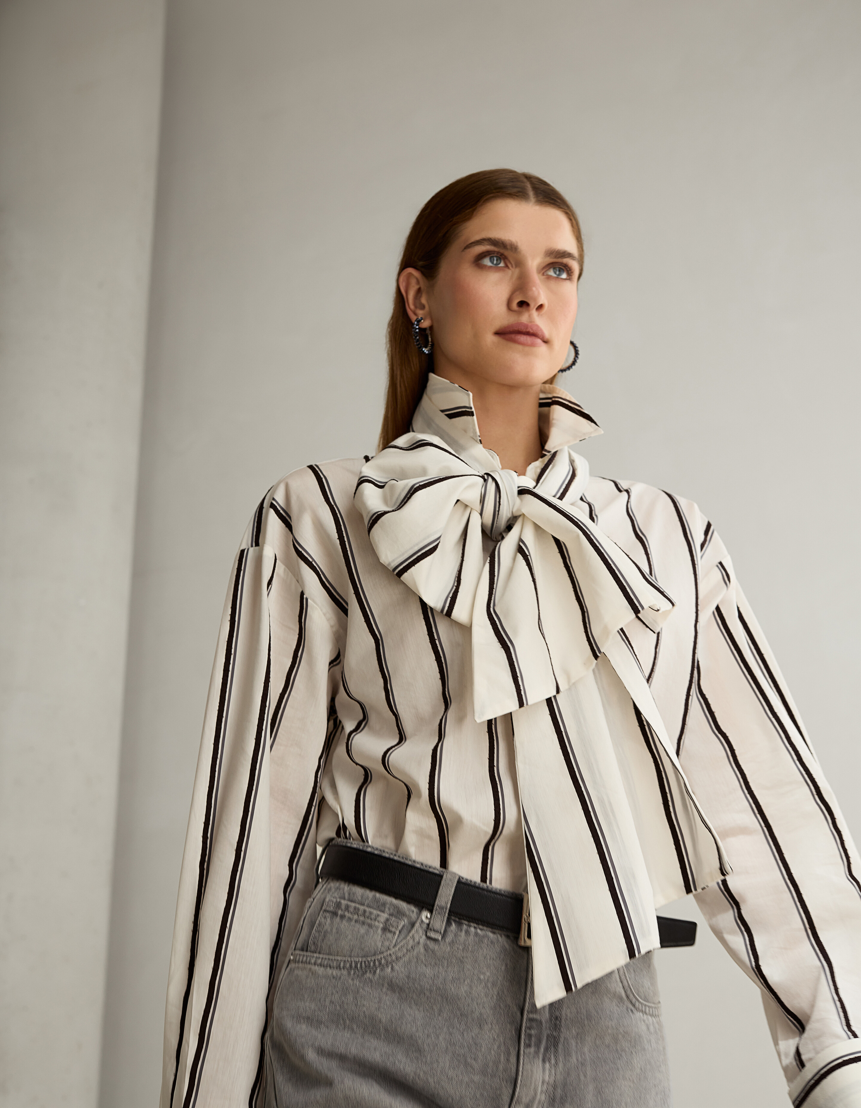 Gestreepte Jacquard Blouse Gebroken Wit By Mieke SHOEBY WOMEN