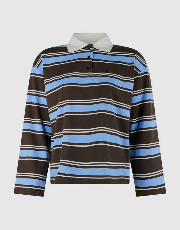 Gestreepte Polo Longsleeve Donkerbruin/Blauw SHOEBY WOMEN
